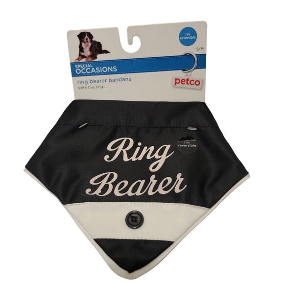 Petco Ring Bearer Bling Bearer Reversible Dog Bandana With Ring Pocket Size S/M - Picture 1 of 4